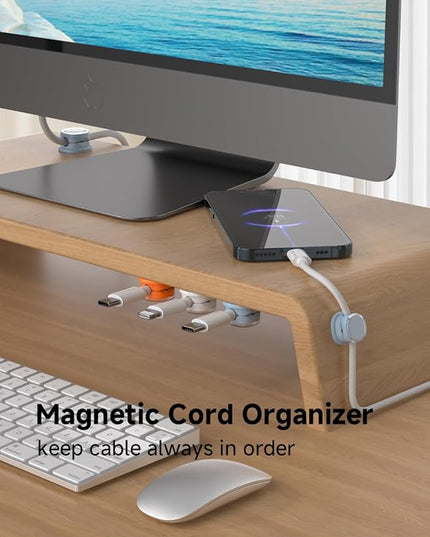 Magnetic Cable Clips, Adjustable Cord Holder Management, Adhesive Wire Keeper Organizer for Home Office Desk Phone PC Car Wall Desktop Nightstand Appliance (9-PCS White_Orange_Blue)
