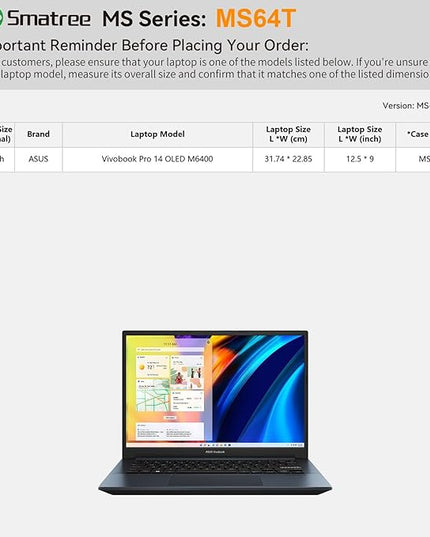 Smatree MS64T Hard EVA Protective Sleeve Case with Stand Compatible for 14 inch ASUS Vivobook Pro 14 OLED M6400