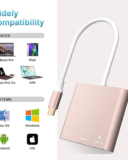 Battony Rose Gold USB C to HDTV Adapter Type-C Multiport AV Converter with 4K HDTV Output USD3.0 & USBC 100W Fasting Charging Compatible for MacBook/Mac Pro Air iPad Pro and More USB-C Port Device