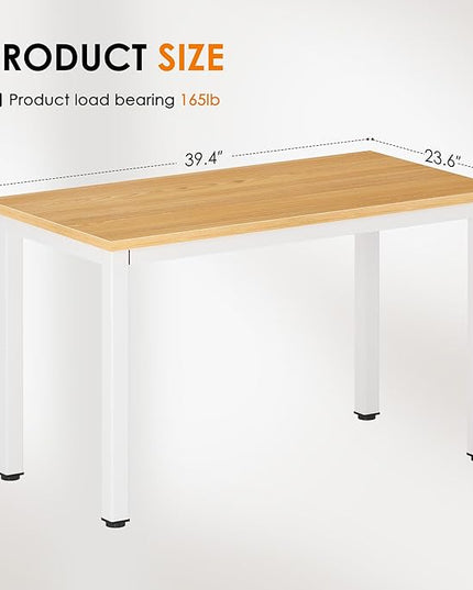 DlandHome 39 inches Small Computer Desk for Home Office Activity Table Writing Table for Small Spaces Study Table Student Laptop Desk (39 inch, Teak + White)