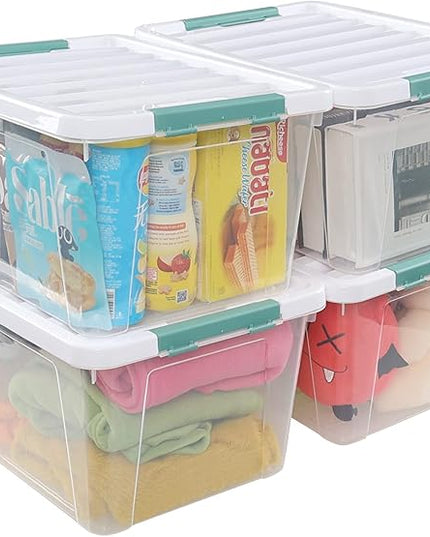 35 L Clear Large Storage Box, Plastic Storage Bins, Set of 4