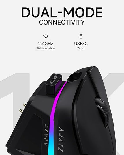 AJAZZ AJ159P Wireless Gaming Mouse with RGB Charging Dock, PAW3395 26K DPI Sensor, 56G Lightweight Ergonomic Mouse, 5 Programmable Buttons, 80 Million ASIN Switch