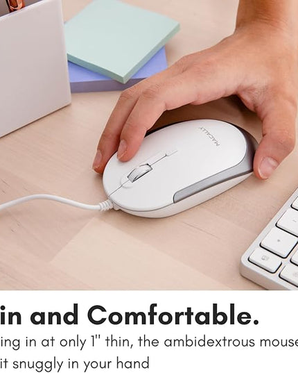 Macally Wired USB C Mouse for Mac & Windows - 3 Button & Scroll Wheel USB Type C Mouse - Comfortable Ambidextrous Design - Compact Wired Mouse with Optical Sensor & DPI Switch 800/1200/1600/2400
