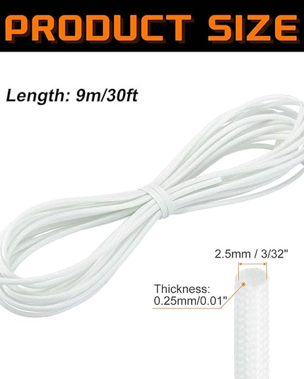 MECCANIXITY 30ft Braided Cable Sleeve, 3/32" ID 200C High Temperature 1500V Fiberglass Wire Insulation Cord Protector Organizer Wires Management for Motor Engine Fuel Line, White