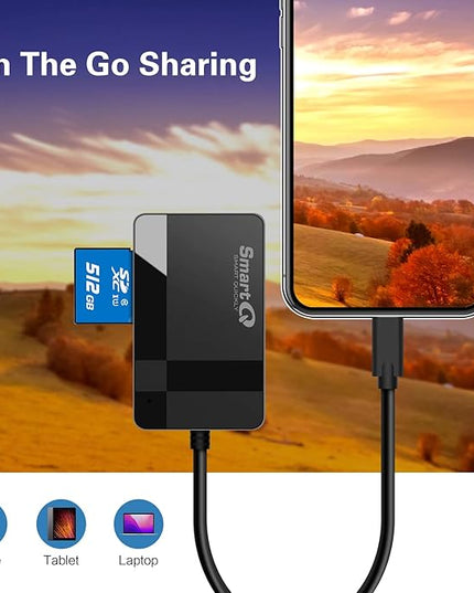 SmartQ SD Card Reader, 4-in-1 USB C 3.0 SD/Micro SD/MS/CF Memory Card Reader, Adapter for Camera, Compatible with MacBook Pro, MacBook Air/iPad Pro, Samsung Galaxy S10/S9/S8, Surface Book 2