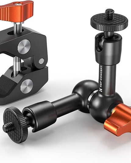 K&F CONCEPT 6" Magic Arm Clamp Kit with 1/4" & 3/8" Thread Screw, 360°Ballhead Articulating Friction Arm with Camera Clamp Mount for Monitor, LED Light, Webcam, Action Camera