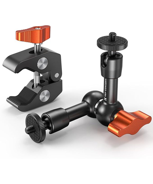 K&F CONCEPT 6" Magic Arm Clamp Kit with 1/4" & 3/8" Thread Screw, 360°Ballhead Articulating Friction Arm with Camera Clamp Mount for Monitor, LED Light, Webcam, Action Camera