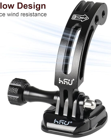 HSU Aluminum Alloy Curved Extension Arm (3”) Metal Pole Mount Helmet Stick Extension Arm Mount for Hero 13/12/11/10/9/8/7/6 Black, DJI Osmo Action 4/3 and More Action Cameras (Black)
