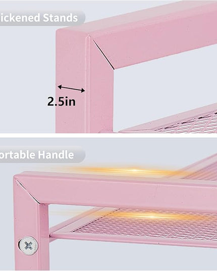 Desktop Shelf Organizer, 3-Tier Office Storage Rack, Adjustable Metal Bookshelf for Top of Desk, Pink Desk Organizer for Office, Home, Dorm and Small Spaces (Pink)