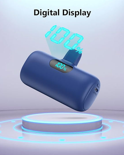 [2 Pack] Mini Portable Charger 5000mAh,Ultra-Compact 15W PD Fast Charging Power Bank,LCD Display Cute Battery Pack Backup Charger Compatible with iPhone 14/14 Pro Max/13 Pro/12/11/XR/8/7-Black+ Blue