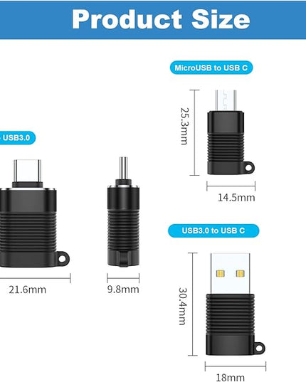 AreMe USB C Adapter (6 Pack), Micro USB Male to USB C Female Adapter, USB 3.0 to Type C Converter Connector (Black)