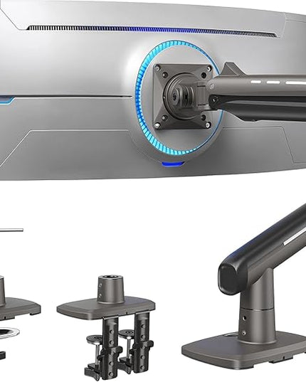 HUANUO TitanLift Heavy Duty Monitor Arm for Screens up to 49", Holds 44 lbs, Aluminum Ultrawide Screen Desk Mount, Fully Adjustable Single Gaming Monitor Mount with Dual C-Clamp, Max VESA 100x100mm