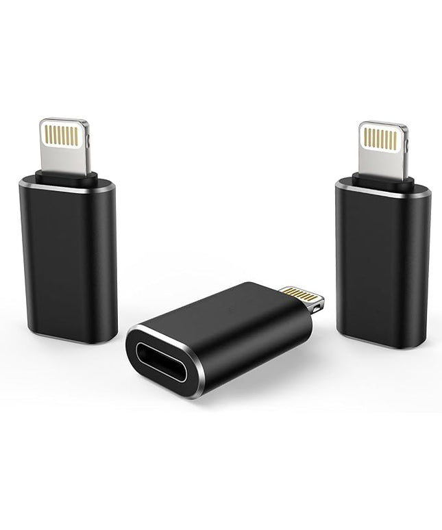 TechMatte Female USB C to Male Lightning Adapter 3 Pack 2.2A Charging Data Transfer, Compatible with iPhone 14, 13, 12, 11 Xs SE iPad iPod AirPods, Not for Audio Headphones/OTG Android Anti-Lost Black