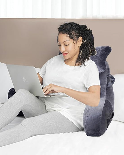 SLIGUY Reading Pillow for Sitting in Bed Couch Adult, Back Pillow with arm Support and Pockets, Adult Back Pillow Bed Chair for Bed Rest, Reading, Watching TV, Gaming for Boys and Girls Dark Grey