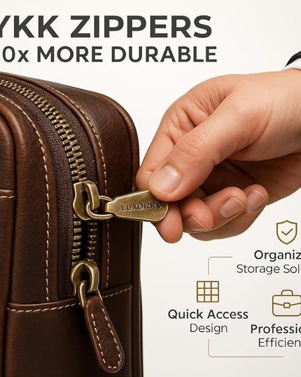 Luxorro Full Grain Leather Briefcase for Men, Top Choice Gifts, Handcrafted Laptop Bag with Multiple Compartments and Brass Hardware, Fits 15.6 Inch Laptop