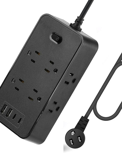 10FT Power Strip Extension Cord Surge Protector with 8 Outlets and 2 USB & 2 USB-C Port(5V 3.1A),Bold Extension Cord with Fuse Surge Protected Power Strip for Home Office (Black)