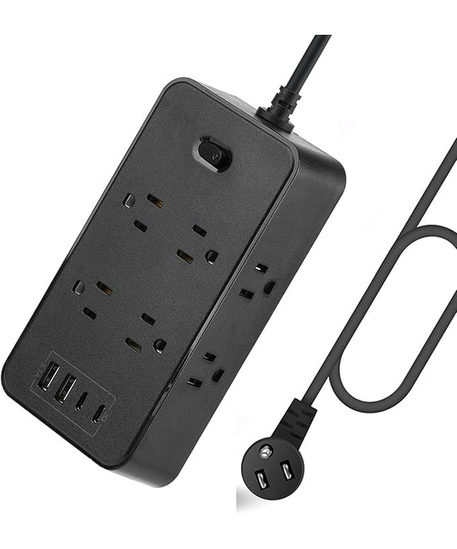 10FT Power Strip Extension Cord Surge Protector with 8 Outlets and 2 USB & 2 USB-C Port(5V 3.1A),Bold Extension Cord with Fuse Surge Protected Power Strip for Home Office (Black)