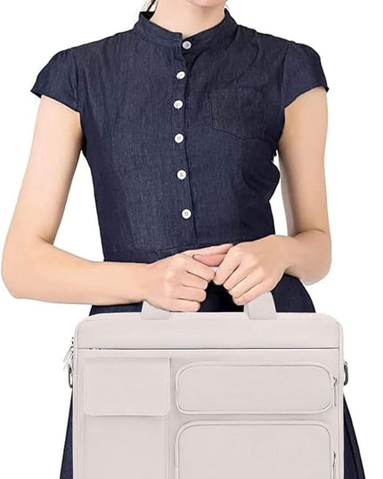 MOSISO Laptop Shoulder Bag 15.6 inch, 15-15.6 inch Computer Bag Compatible with MacBook Pro 16 inch, HP, Dell, Lenovo, Notebook with 2 Raised&1 Flapover&1 Horizontal Pocket&Handle&Belt, Stone Gray