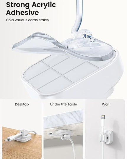 10Pack Cable Spring Holder Clips, Cord Organizer for Desk - Lamicall Adjustable Cord Clip, Wire Holder Organizer, Phone USB Charger Cable Holder, White
