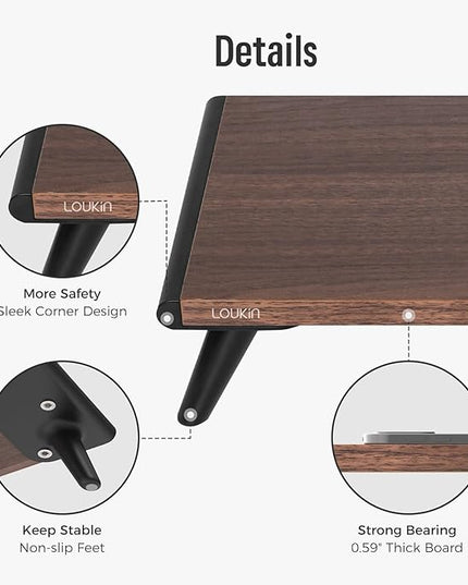 loukin Dual Monitor Stand Riser for Desk, 43.6"*8.2"*3.2" Large Computer Stand for 2 Monitors, Laptop, Printer, Length and Angle Adjustable Computer Shelf, Home Office,Max 43.6" Length(Brown)