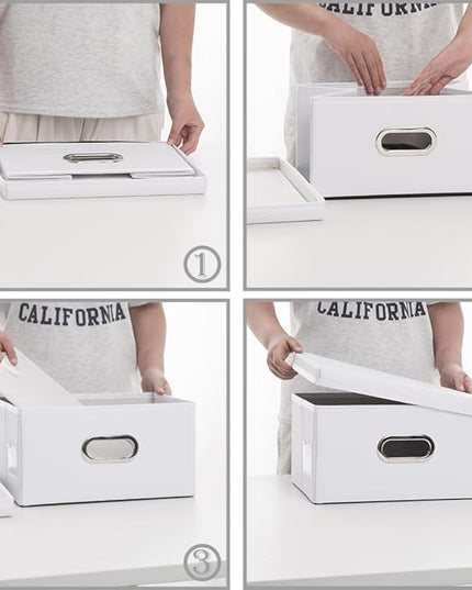 PRANDOM Collapsible Storage Box with Lid [1-Pack] Leather Fabric Foldable Storage Bin Organizer Container Basket Cube with Cover for Home Bedroom Closet Office Nursery White (13.6x9.6x6.9)