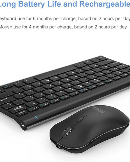 Arteck 2.4G Wireless Keyboard and Mouse Combo Ultra Compact Slim Stainless Full Size Keyboard and Ergonomic Mouse for Computer/Desktop/PC/Laptop and Windows 10/8/7 Build in Rechargeable Battery