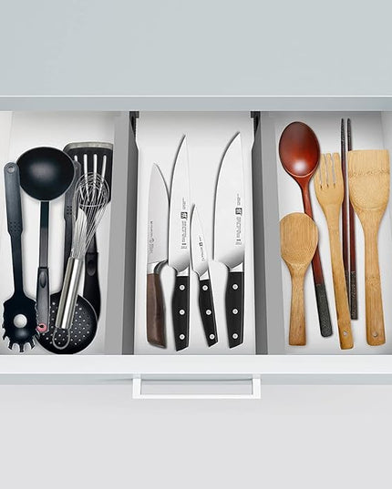 Adjustable Bamboo Drawer Divider Organizers - 6 Pack Large Expandable Drawer Organization Separators for Kitchen Utensils, Dresser, Bedroom, Bathroom, Baby Drawer, Office - 17.5” to 22" (Gray)