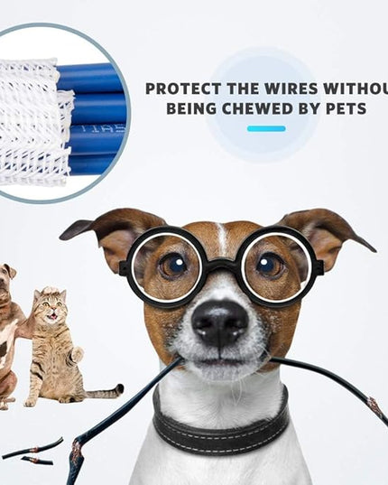 AGPTEK Cable Sleeve Cover, 6.6ft - 2/3 inch Desk Cord Organizer Cable Hider, Home Office Wire Management Computer TV Wire Loom Tubing, Pet Proof Cord Protector, from Cat Dog Chewing, White