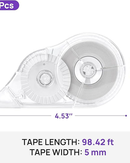 JEFURE 6 Pcs Correction Tape, 98.43 Ft White Wrong Out Tear-Resistant Bulk, Instant Corrections Easy To Use Applicator for School, Office, Note Taking, Journal (Tape Width 0.2 in，Clear)