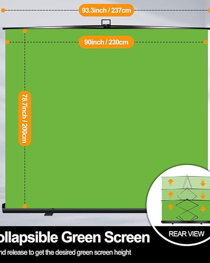 FUDESY 78.7 x 93in Extra Wide Large Collapsible Green Screen Chroma Key Panel, Portable Retractable Wrinkle Resistant Green Backdrop for Streaming, Tiktok, Auto-Locking Frame, Aluminum Hard Case