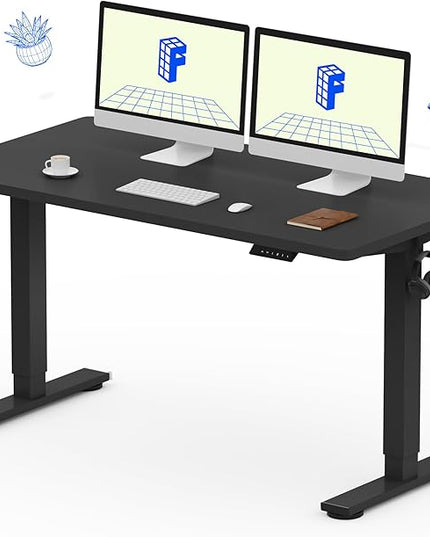 FLEXISPOT EN1 One-Piece Standing Desk with 1-Inch Thick Desktop, 55"x28" Electric Height Adjustable Desk for Home Office & Multi-Device Workstations, Black