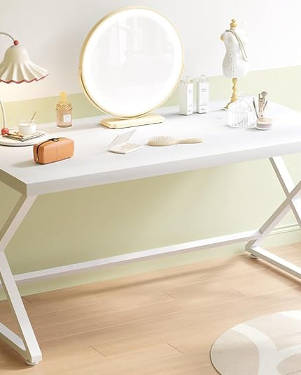 IBF White Computer Desk, Modern Home Office Desk for Writing Work Study, Simple Wooden Metal Pc Gaming Desk in Bedroom, Executive Laptop Workstation Computer Table, White Oak, 55 Inch