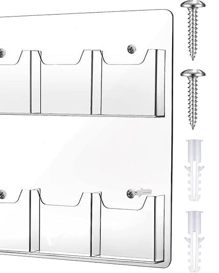 Eersida Acrylic Brochure Pamphlet Holder Brochure Display Stand Business Tri Fold Multi Slot Holder Rack Wall Mount Clear Pocket Space Saver for Flyer Literature Menu Advertise(6 Pockets)