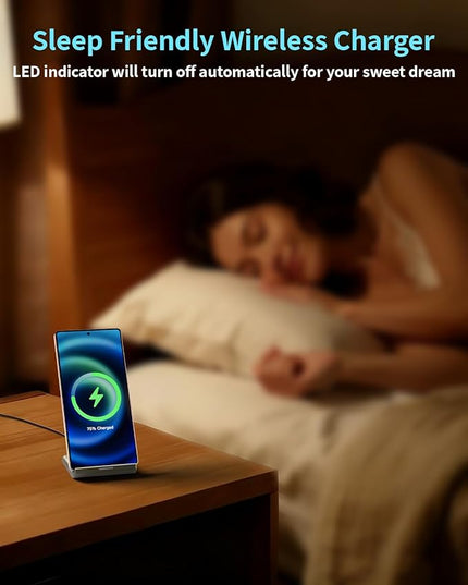 Wireless Charger Stand, 15W Fast Phone Wireless Charging Stand Station with 20W USB C Brick for Samsung W26/S25 Ultra/S24+/S23/S22+/S21, iPhone Air/17 Pro Max/16/15/14/13/12 with Sleep-Friendly Light