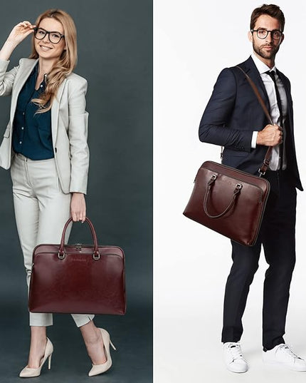 Blofinche Laptop Messenger shoulder bag: Genuine Leather work Briefcase 13.3 15.6 inch designer handbag