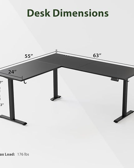 Agilestic L Shaped Standing Desk Adjustable Height, Electric Corner Standing Desk, 63 x 55 inch Sit Stand Computer Table with Splice Board, Gaming Table, Black