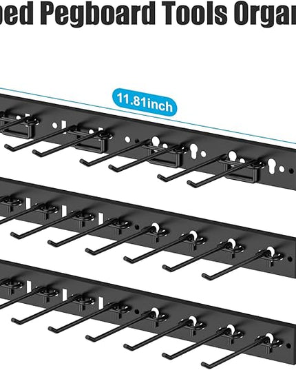 CCCEI 3 Modular Pegboard Strip Storage, Metal Peg Slat Wall Mount for Garage, Basement, Garden, Laundry Room Organization. Flexible Tool Organizer for Rake, Shovels, Crafting. Gifts for Men, Black.