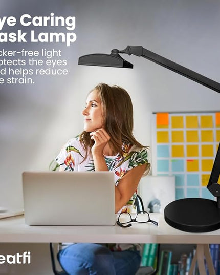 Neatfi Ultra 3,500 Lumen LED Desk Lamp, Color Correlated Temperature, 3 Light Modes, Dimmable, 45W, 26 Inch Wide Metal Shade, 540 SMD LEDs (CCT with Base, Black)