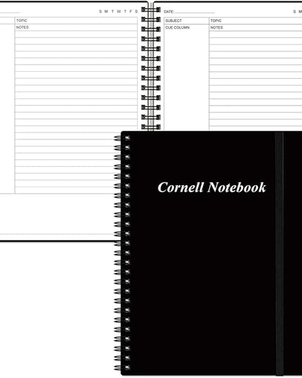 Yaridar A4 Cornell Notes Notebook - Spiral Cornell Notebooks for Note Taking, Subject College Ruled Notebook Steno Pads for Office/School/College/Home, 8.5" x 11", Black