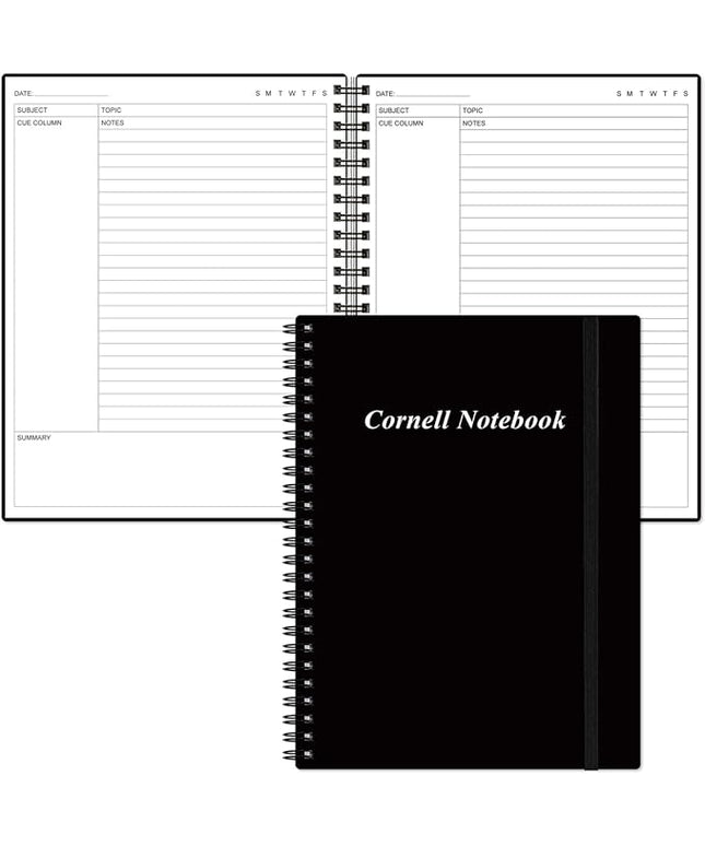 Yaridar A4 Cornell Notes Notebook - Spiral Cornell Notebooks for Note Taking, Subject College Ruled Notebook Steno Pads for Office/School/College/Home, 8.5" x 11", Black