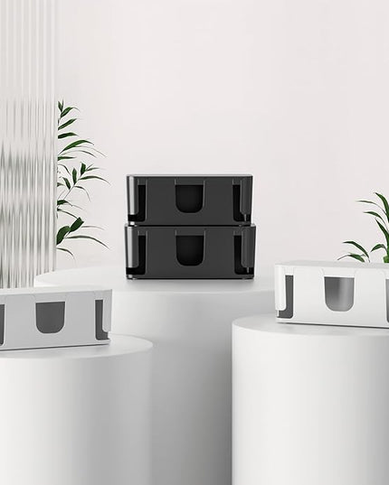 Delamu 2 Pack Cable Management Box, Stylish Cable Organizers for Cords, Pet & Child-Proof ABS Cord Hider Box, Medium and Small Cable Box for Computer Router Box Hider USB Hub, Floor Cord Covers, White