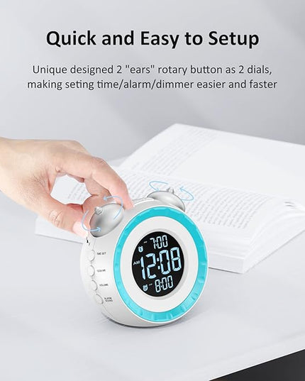 uscce Loud Dual Alarm Clock with Bed Shaker - 0-100% Dimmer, Vibrating Alarm Clock for Heavy Sleepers or Hearing Impaired, Easy to Set, USB Charging Port, Snooze, Battery Backup (White)