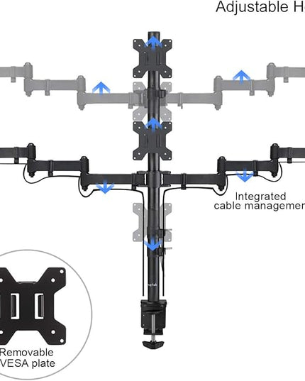 Suptek Quad LED LCD Monitor Stand up Desk Mount Extra Tall 31.5 inch Pole Heavy Duty Fully Adjustable Stand for 4 (3+1) / Four Screens up to 27 inch (MD6864)