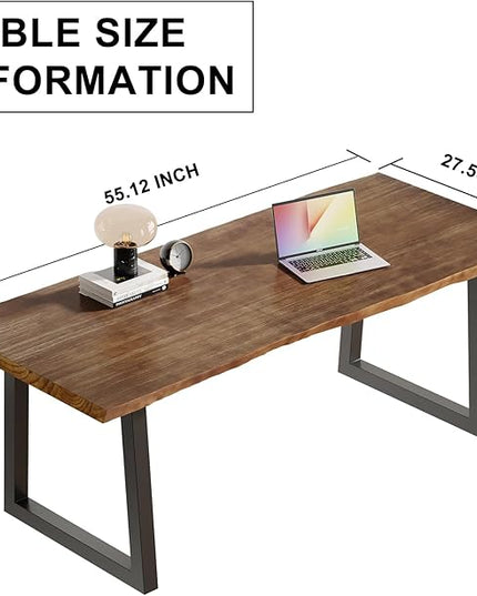 Solid Wood Computer Desk,Rustic Style 55-inch Large Office Desk- Modern Gaming Working for Home Office, Modern Simple Design, Ideal for Study, Writing, Dining