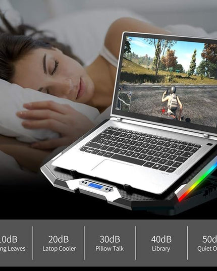 ICE COOREL Gaming Laptop Cooling Pad 15-17.3 Inch, Laptop Fan with 6 RGB Cooling Fans, Laptop Cooling Stand with 6 Height Adjustable, Laptop Cooler with LCD Screen, 2 USB Ports, Phone Stand