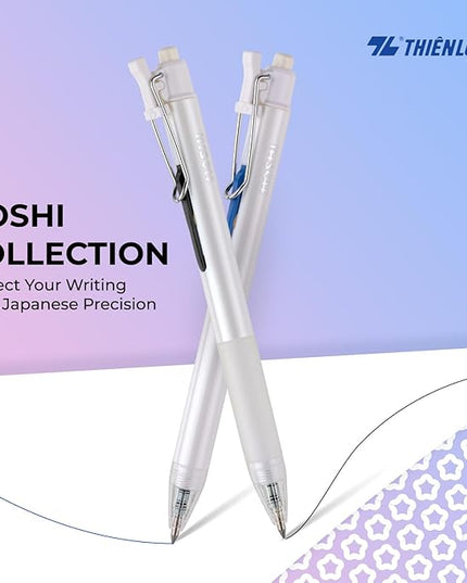 Thien Long Hoshi 6 PCs Premium Retractable Gel Pens Blue Ink, 0.5mm Fine Point, Auto-Lock Pocket Clip, Quick-Dry Japanese Ink - Perfect for Teacher, College, School & Office Supplies