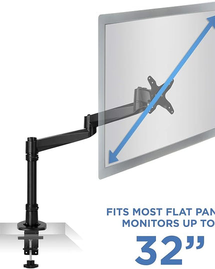 Mount-It! Premium Modular Monitor Desk Mount Arm Stand | Single Tilt Swivel Arm Fits 19 21.5 24 27 32 Inch Computer Screens with 75 100 VESA Patterns | C-Clamp and Grommet Bases | Black
