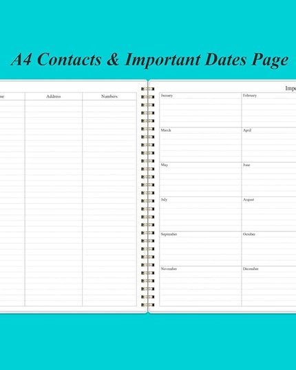 Daily Planner Undated - 8.5" x 11" To Do List Notebook Hourly Schedules, 150 Sheets/300 Pages Spiral Appointment Planner for Women and Men,PVC Hardcover, Inner Pocket, Elastic Closure, Teal Flowers