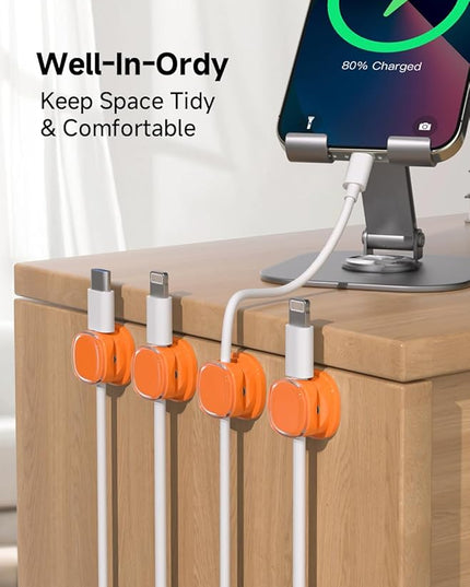 Magnetic Cable Clips, Adjustable Cord Holder Management, Adhesive Wire Keeper Organizer for Home Office Desk Phone PC Car Wall Desktop Nightstand Appliance (9-PCS Orange)