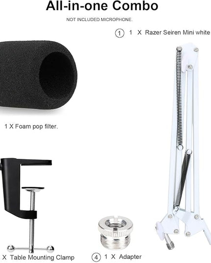 YOUSHARES Razer Seiren X Boom Arm with Pop Filter - White Boom Arm for Razer Seiren X Streaming Microphone, White Mic Arm Microhone Stand (White)